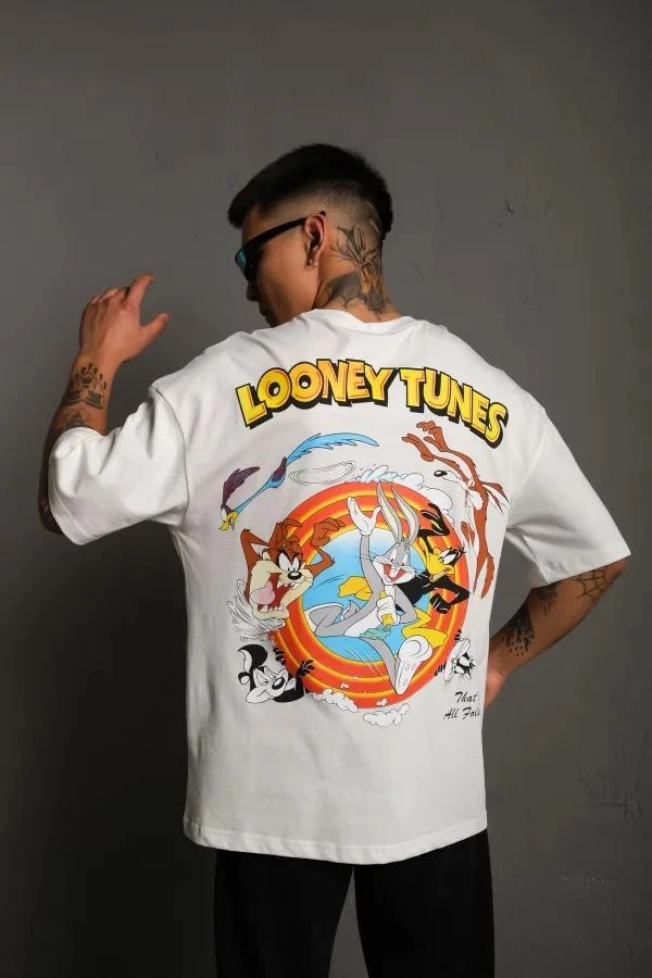 Unisex Crew Neck Printed Oversize T-Shirt - White