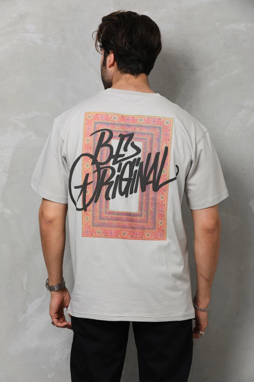Unisex Crew Neck Printed Oversized T-Shirt - Grey