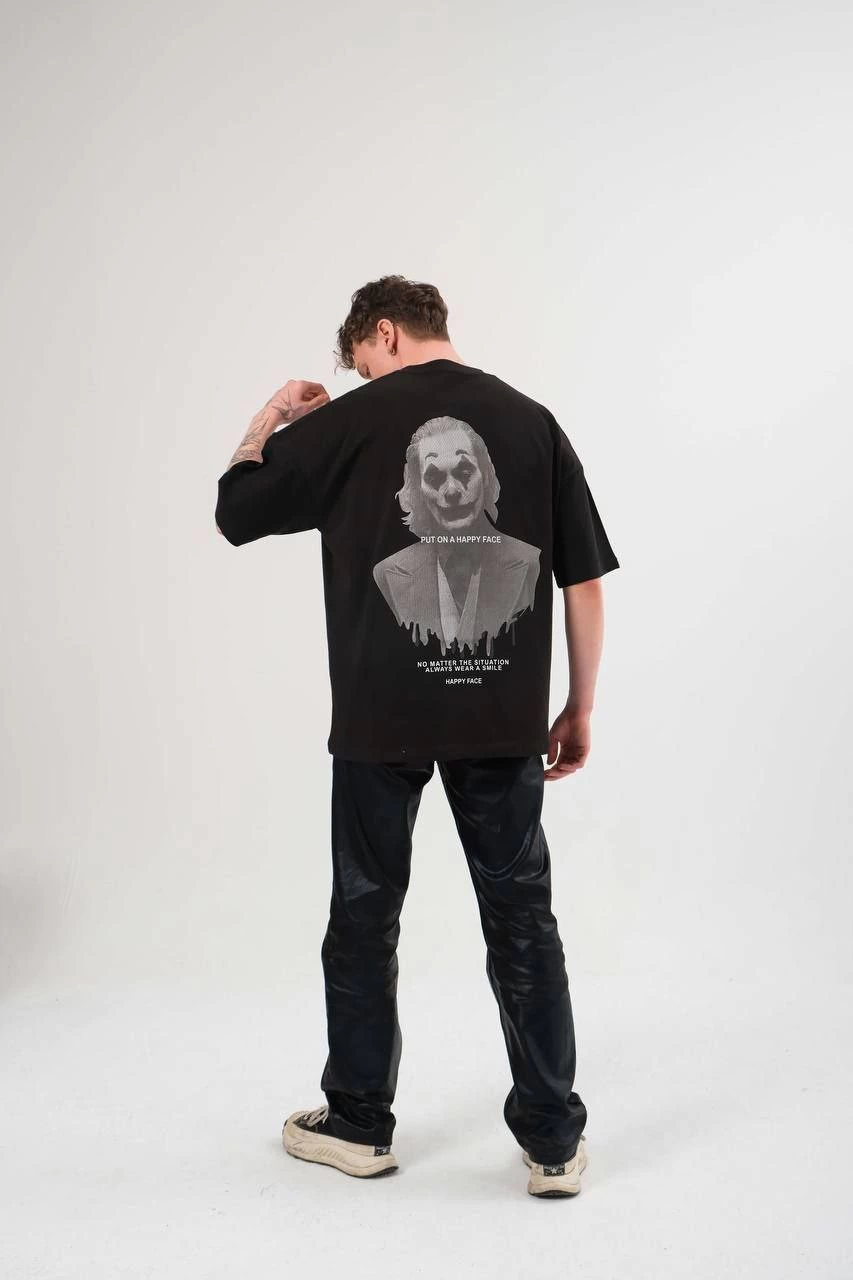 Unisex Crew Neck Printed Oversized T-Shirt - Black