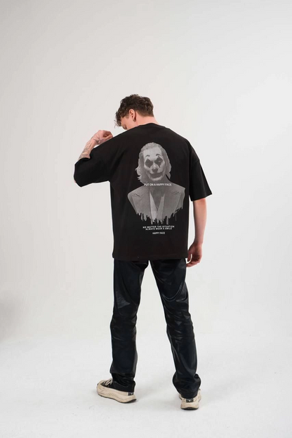 Unisex Crew Neck Printed Oversized T-Shirt - Black