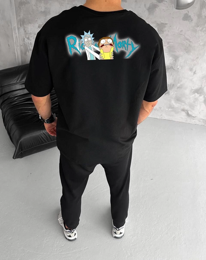 Unisex Crew Neck Printed Oversized T-Shirt - Black