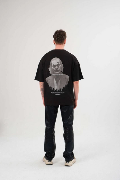 Unisex Crew Neck Printed Oversized T-Shirt - Black
