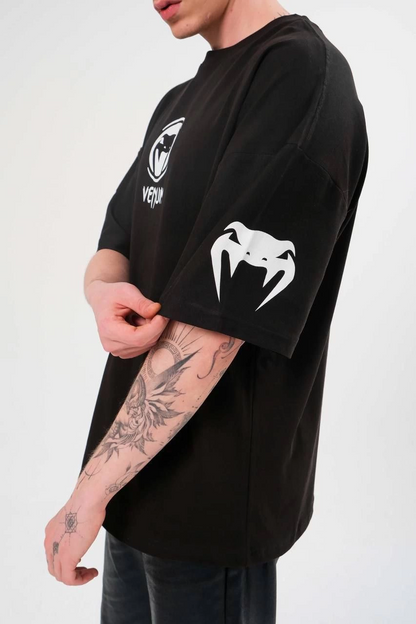 Unisex Crew Neck Printed Oversize T-Shirt - Black