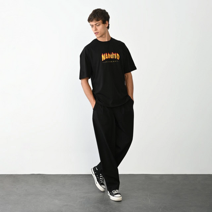 Unisex Crew Neck Printed Oversized T-Shirt - Black