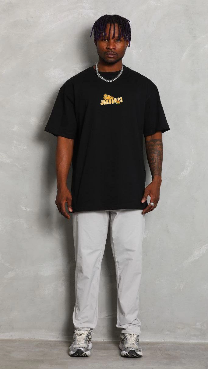 Unisex Crew Neck Printed Oversize T-Shirt - Black