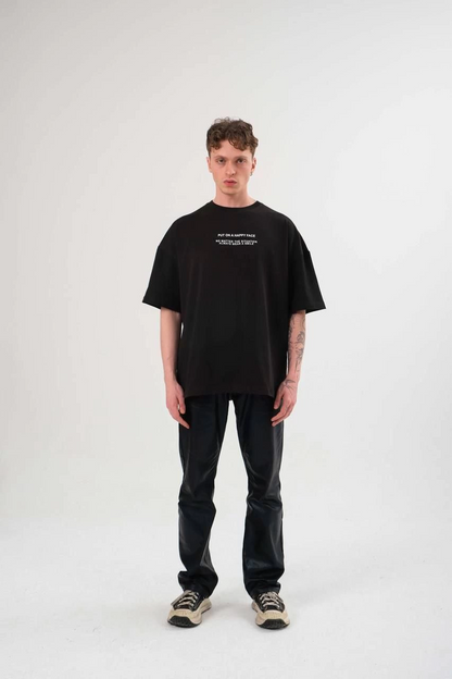 Unisex Crew Neck Printed Oversized T-Shirt - Black