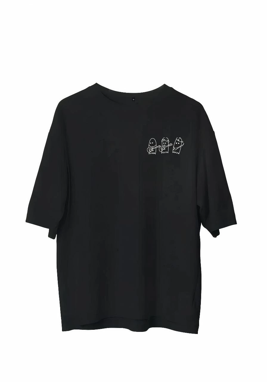 Unisex Crew Neck Printed Oversized T-Shirt - Black