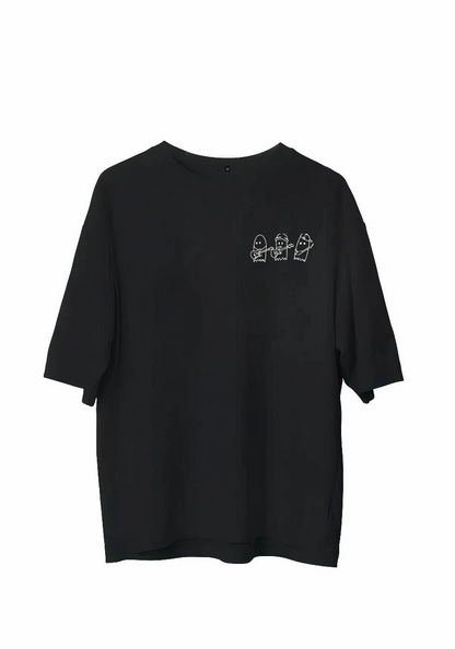 Unisex Crew Neck Printed Oversized T-Shirt - Black