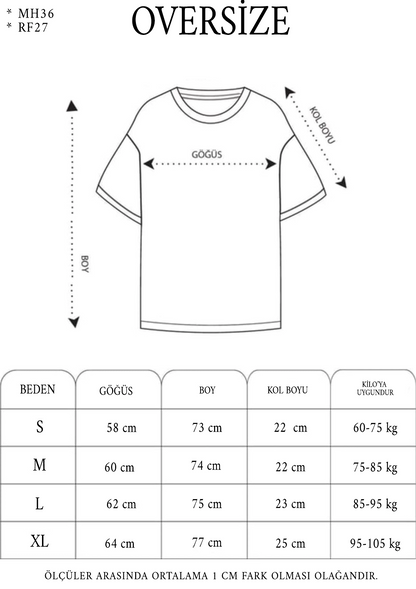 Unisex Crew Neck Printed Oversize T-Shirt - Black