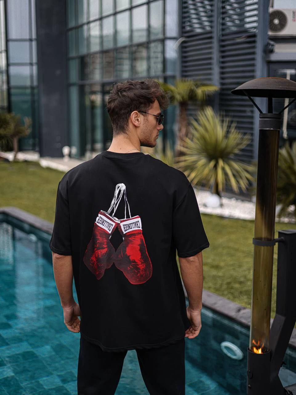 Unisex Crew Neck Printed Oversize T-Shirt - Black