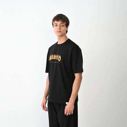 Unisex Crew Neck Printed Oversized T-Shirt - Black