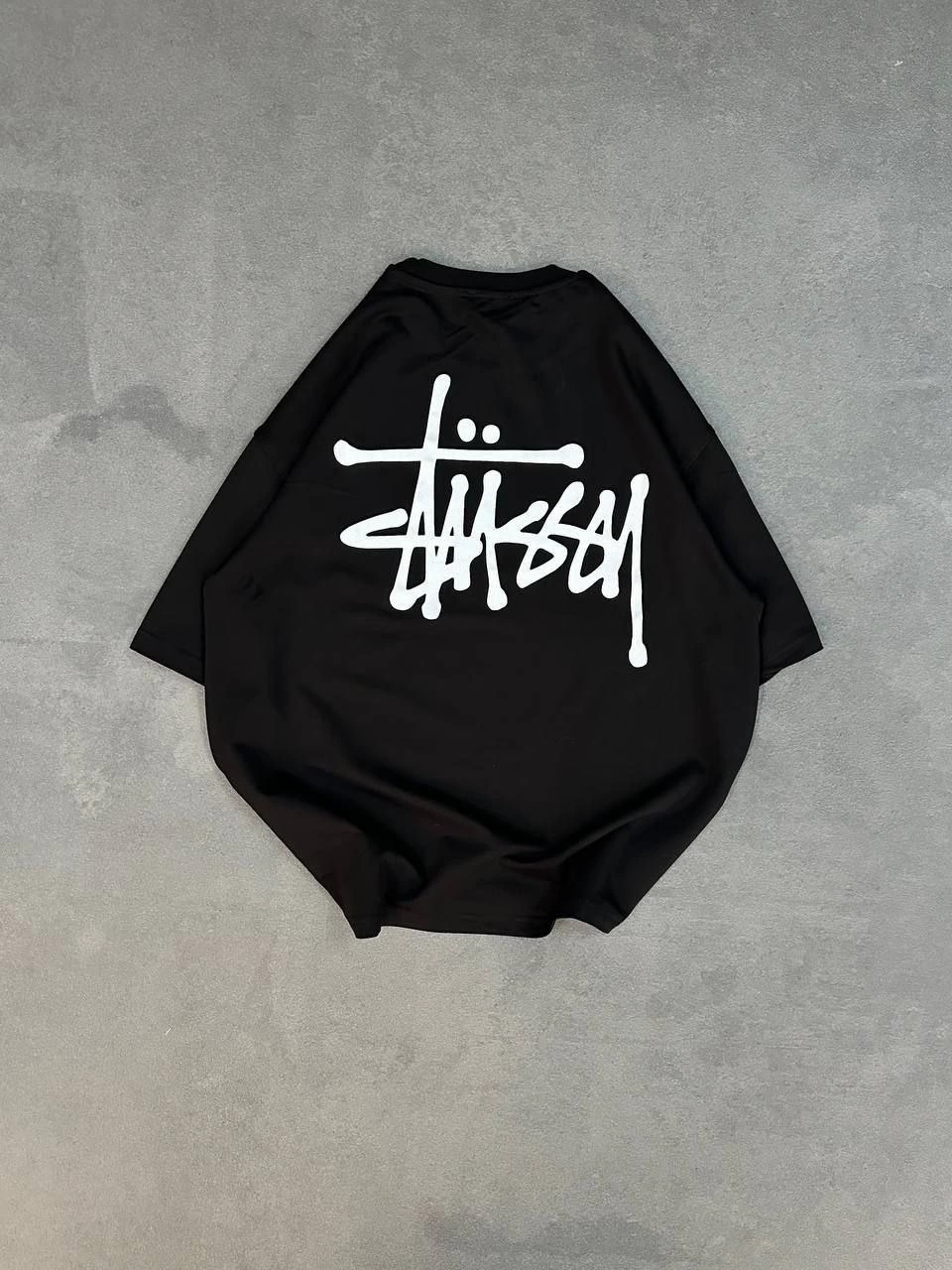 Unisex Crew Neck Printed Oversize T-Shirt - Black
