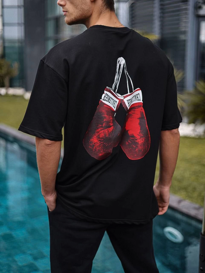 Unisex Crew Neck Printed Oversize T-Shirt - Black