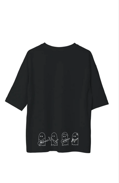 Unisex Crew Neck Printed Oversized T-Shirt - Black