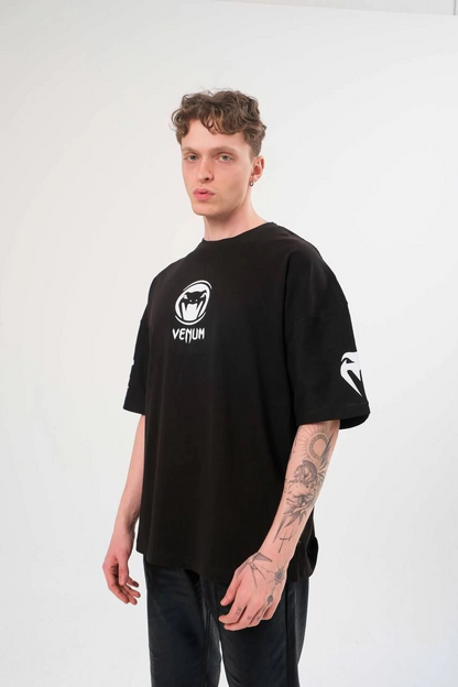 Unisex Crew Neck Printed Oversize T-Shirt - Black