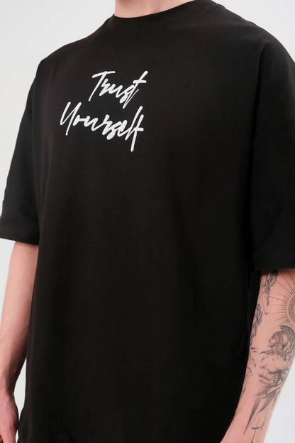 Unisex Crew Neck Printed Oversized T-Shirt - Black