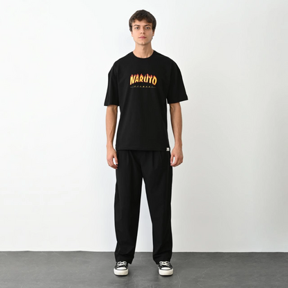 Unisex Crew Neck Printed Oversized T-Shirt - Black