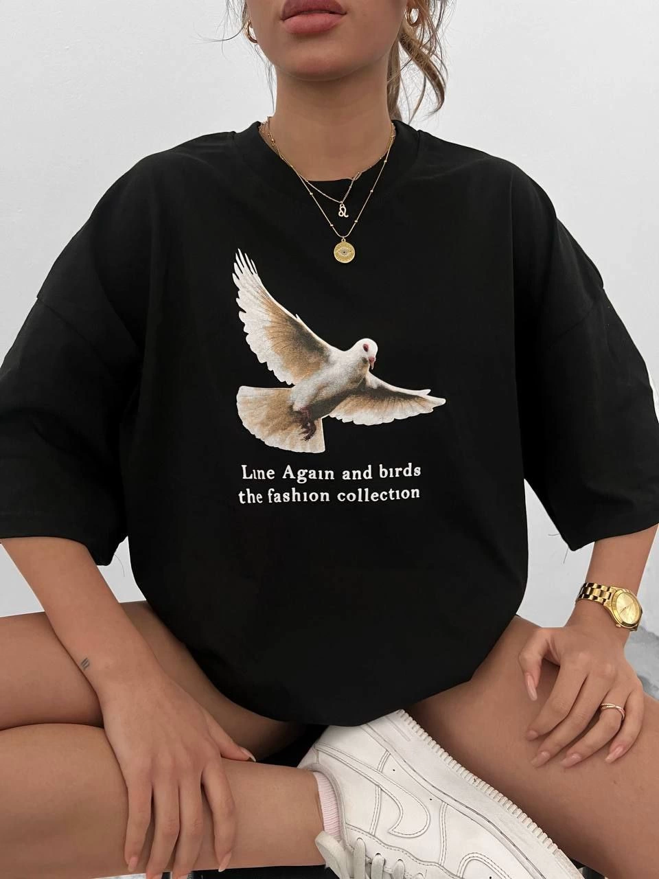 Unisex Crew Neck Printed Oversized T-Shirt - Black