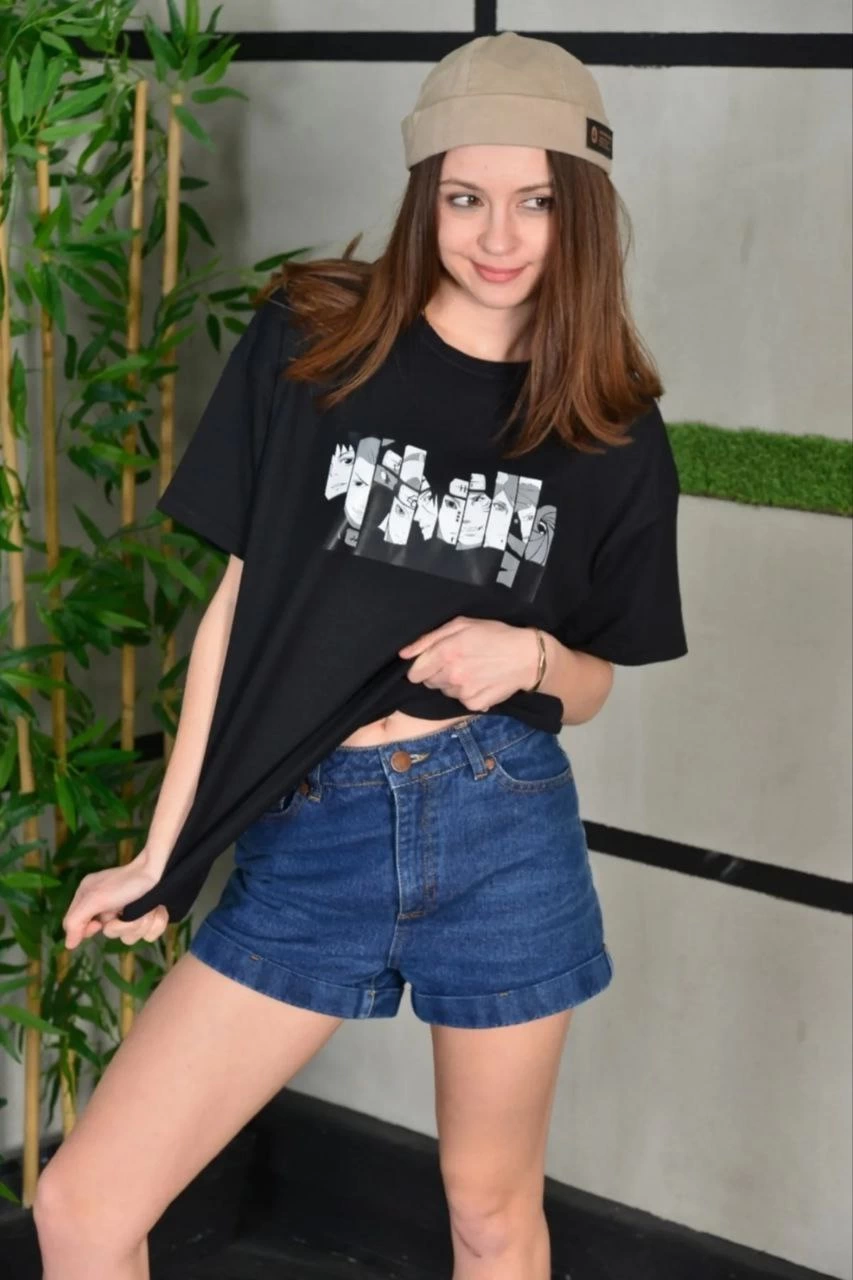 Unisex Crew Neck Printed Oversize T-Shirt - Black