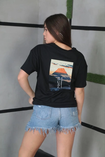 Unisex Crew Neck Printed Oversize T-Shirt - Black