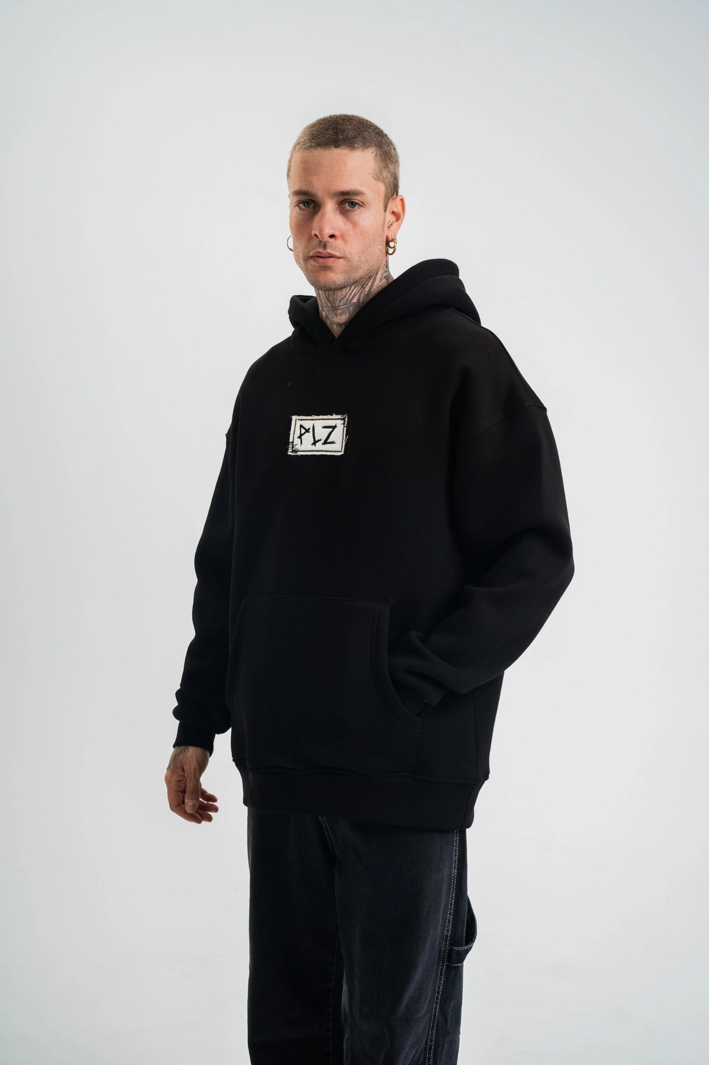 Unisex Kapşonlu Uzun Kol Patchli Nakışlı SweatShirt - Siyah
