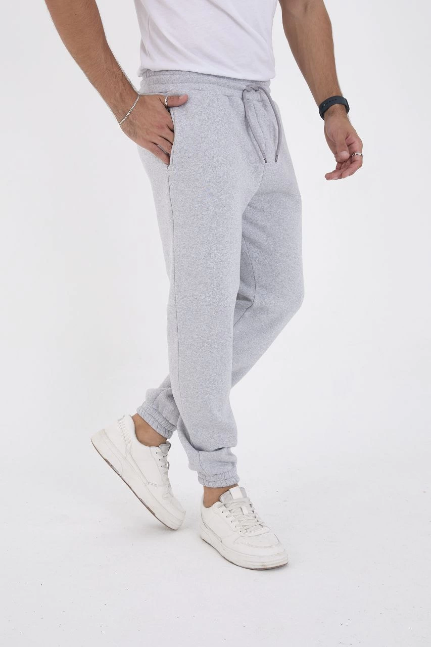 Unisex Winter Three-Yarn Ribbed Sweatpants - Grey
