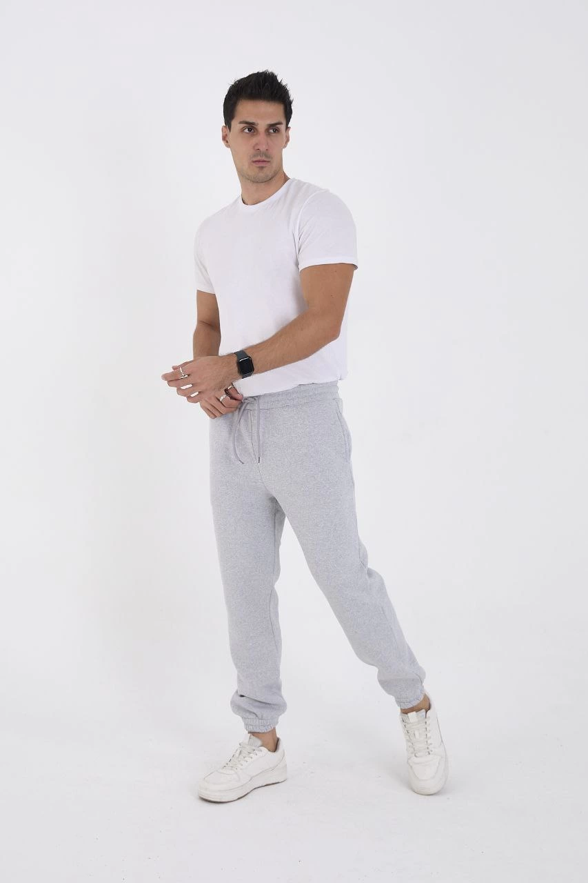 Unisex Winter Three-Yarn Ribbed Sweatpants - Grey