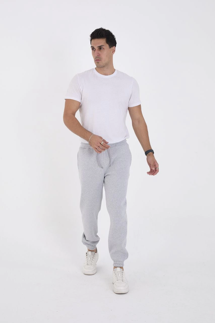 Unisex Winter Three-Yarn Ribbed Sweatpants - Grey
