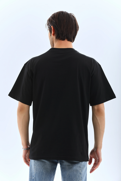 Unisex Oversize Düz Bisiklet Yaka T-Shirt - Siyah
