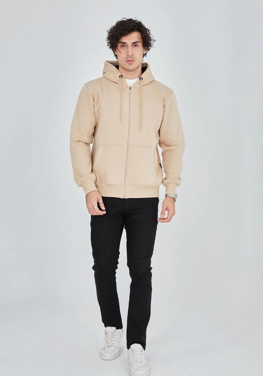 Unisex Full-Zip Hooded Sweatshirt - Beige