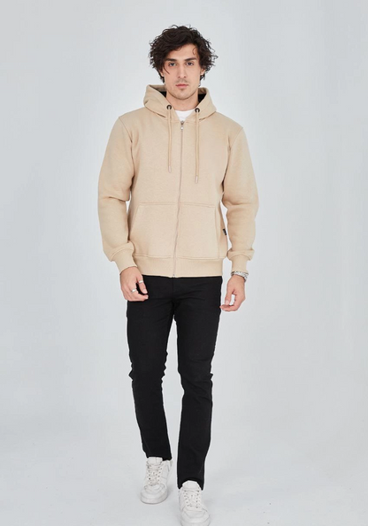 Unisex Full-Zip Hooded Sweatshirt - Beige