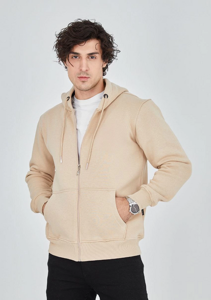 Unisex Full-Zip Hooded Sweatshirt - Beige