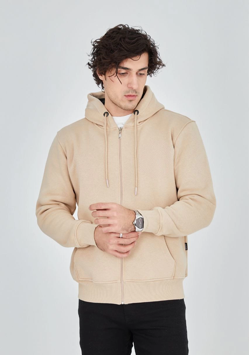 Unisex Full-Zip Hooded Sweatshirt - Beige