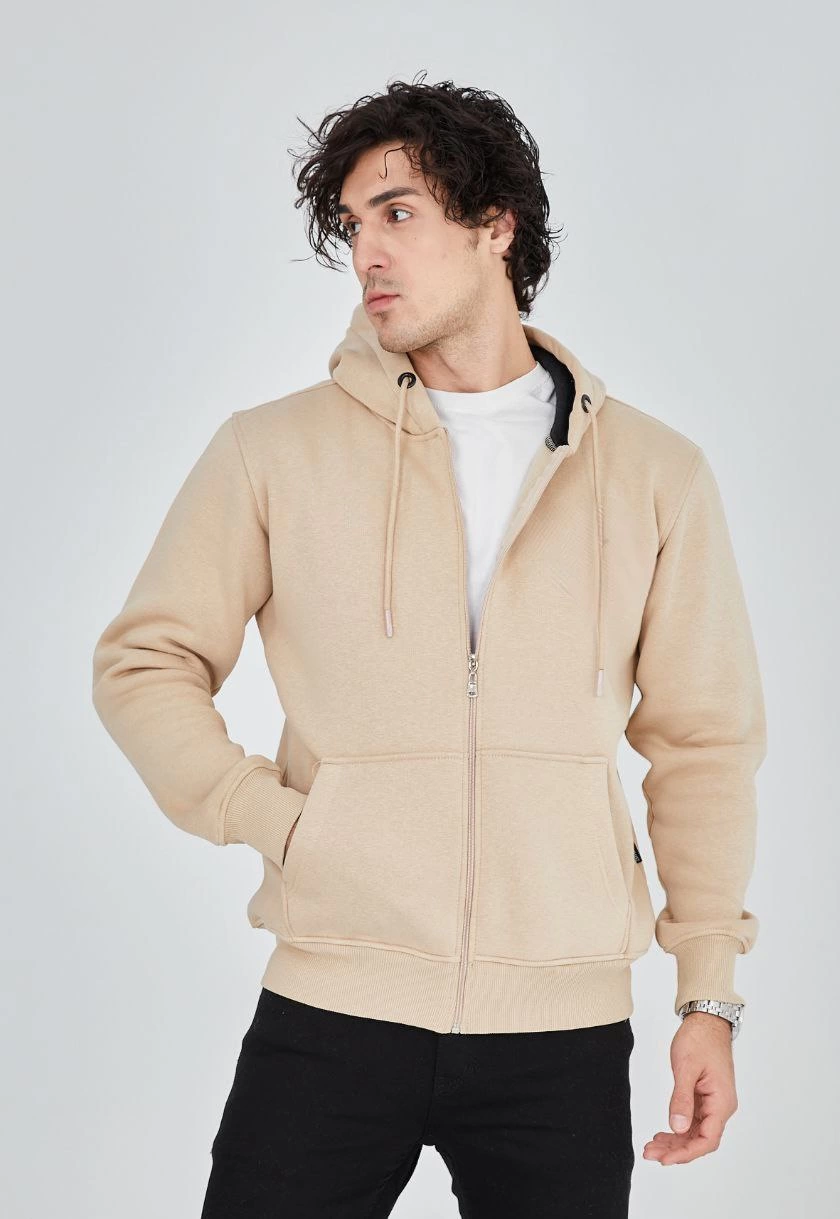 Unisex Full-Zip Hooded Sweatshirt - Beige