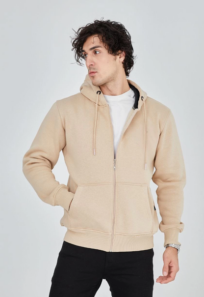 Unisex Full-Zip Hooded Sweatshirt - Beige