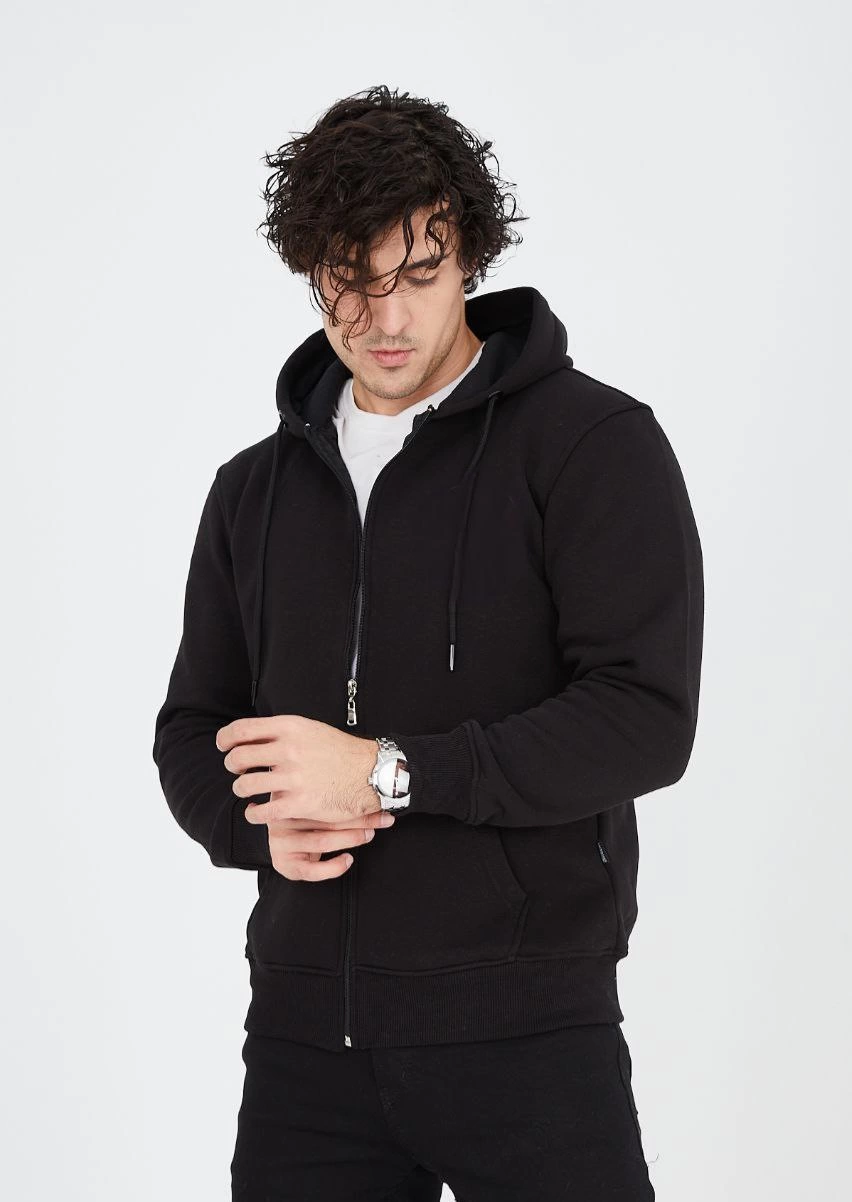 Unisex Full-Zip Hooded Sweatshirt - Black