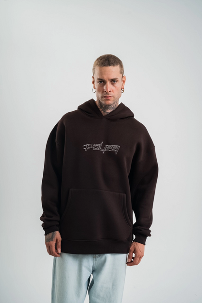Unisex Üç İplik Kapşonlu Nakışlı SweatShirt - Kahve