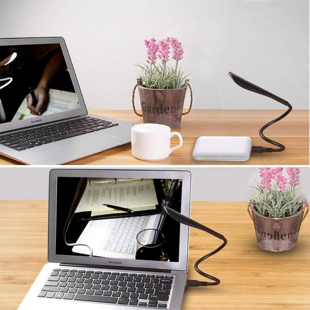 مصباح طاولة/قراءة كتب ليد بـ14 لمبة USB بثلاث درجات إضاءة يعمل باللمس - أسود (5347)