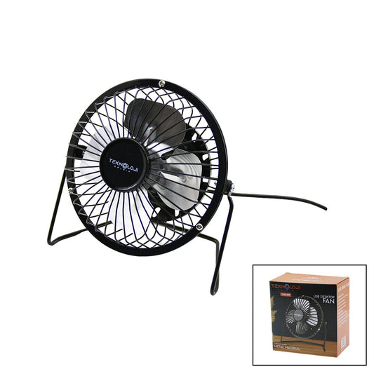 USB - MİNİ FAN METAL KASA - AYAK=360 DERECE MASA ÜSTÜ VANTİLATÖR 4-METAL PERVANE 13.5X11X15CM5V-2.5W (5347)