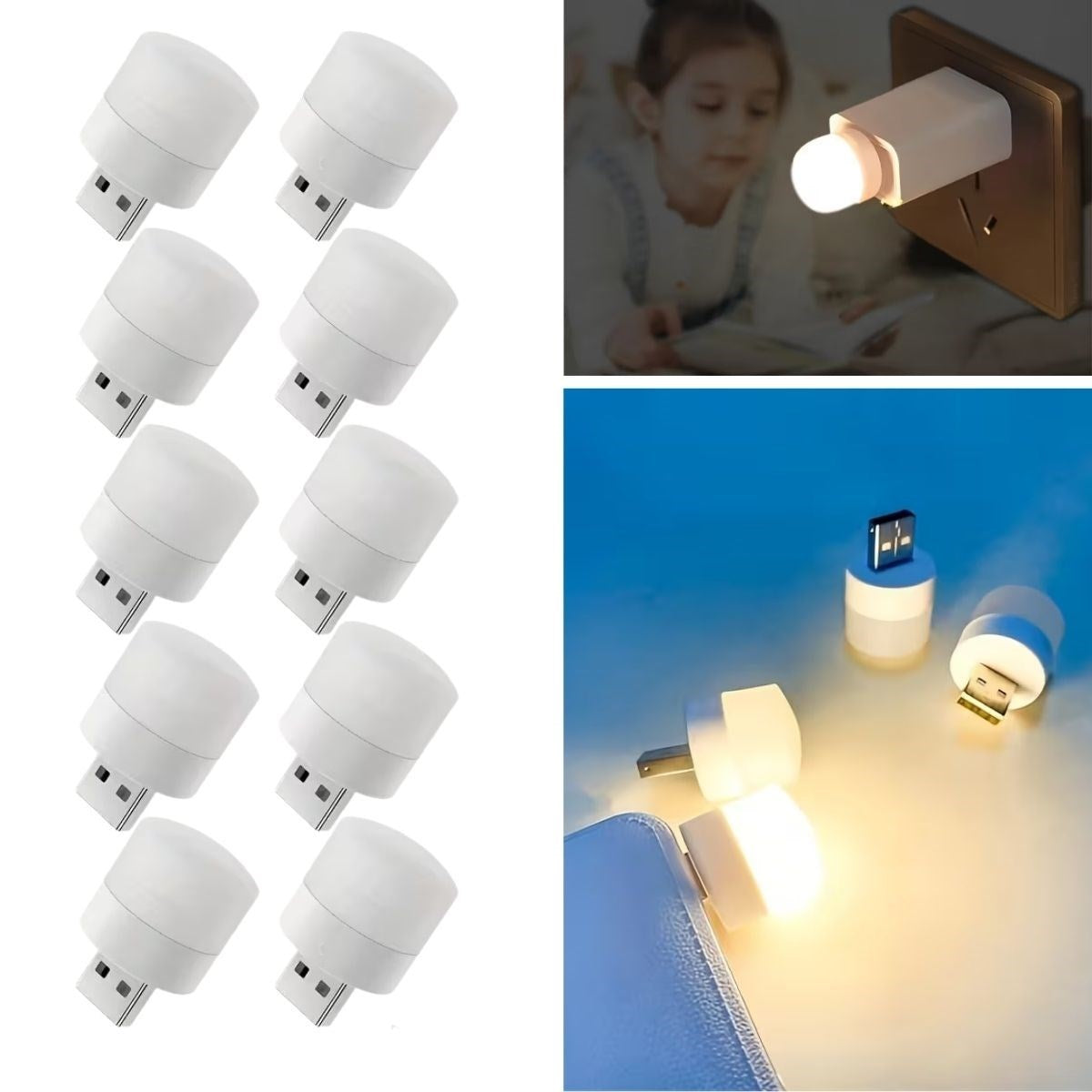 USB Mini Top LED 10-Light Set - Warm White Night Light, Energy-Saving Micro LED Lights (5347)