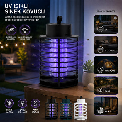 USB ŞARJLI - 2 RENK IŞIK ASMA APARAT - SESSİZ ÇALIŞMA UV IŞIKLI SİNEK KOVUCU HS-373 (5347)