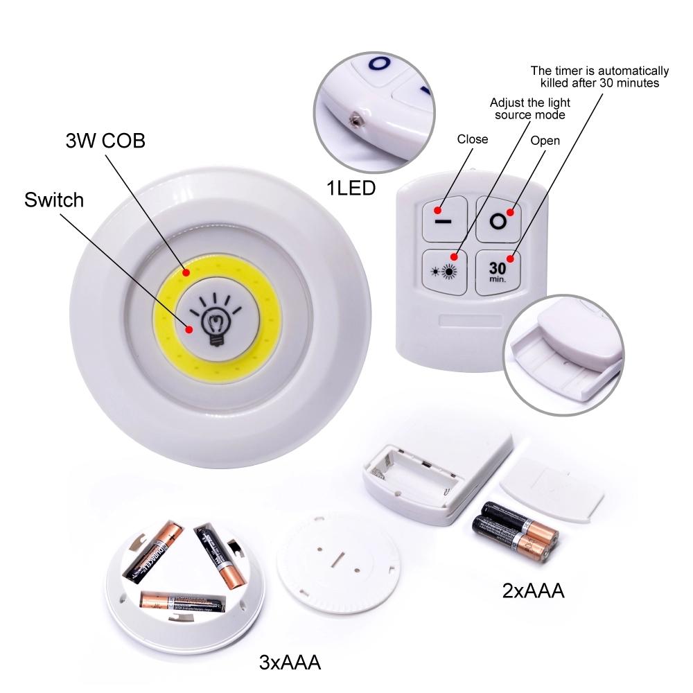 LED لاسلكي لاصق ببطارية بالتحكم عن بعد - 3 قطع (5347)