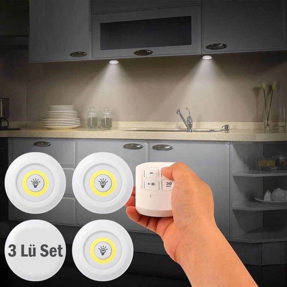 LED لاسلكي لاصق ببطارية بالتحكم عن بعد - 3 قطع (5347)