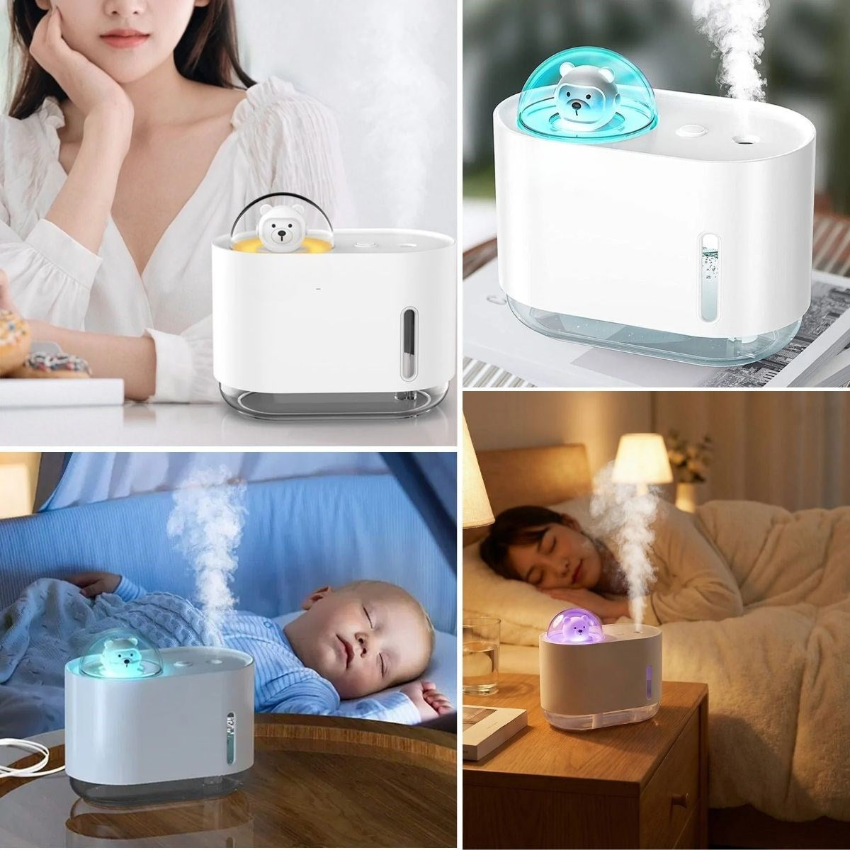 Uzay Ayısı 300 ML USB Hava Nemlendirici - LED Işıklı Masaüstü Buhar Makinesi, Yatak Odası & Çocuk Odası İçin Ortam Nemlendirici (5347)