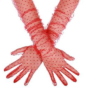Long Red Polka Dot Red Adult Tulle Gloves