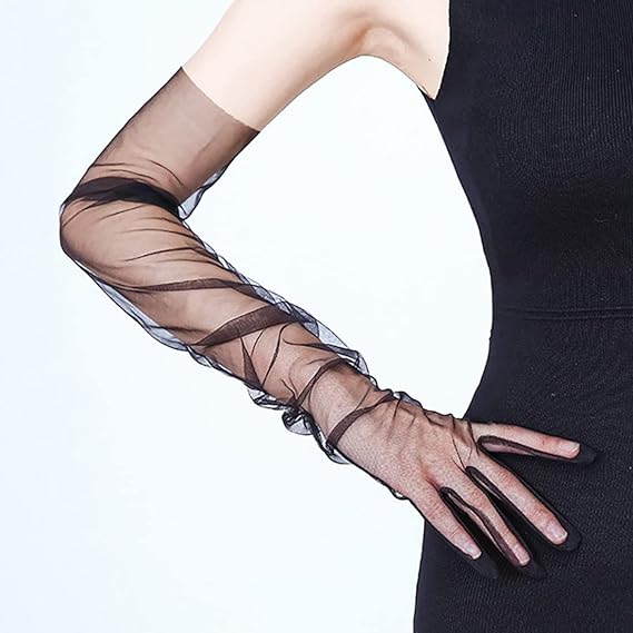 Long Lycra Black Adult Mega Tulle Gloves 53 cm (5347)