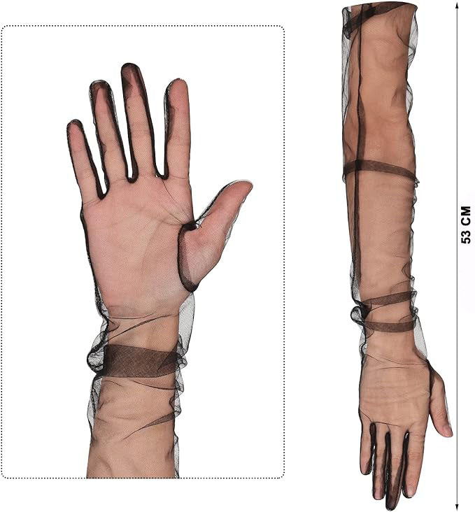 Long Lycra Black Adult Mega Tulle Gloves 53 cm (5347)