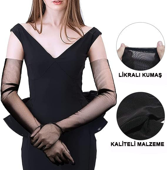 Long Lycra Black Adult Mega Tulle Gloves 53 cm (5347)
