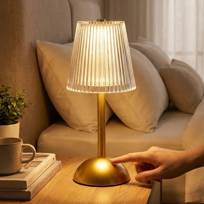Uzun Klasik Çizgili Model LED Masa Lambası - Dokunmatik, 3 Renk Işık Modlu, Şarjlı Dekoratif Gece Lambası (5347)