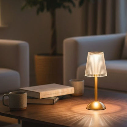 Uzun Klasik Çizgili Model LED Masa Lambası - Dokunmatik, 3 Renk Işık Modlu, Şarjlı Dekoratif Gece Lambası (5347)